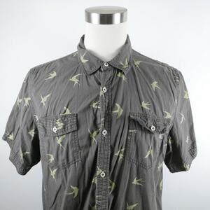 Jeans by Buffalo Mens Cotton Button Up Gray Birds Shirt XL Short Sleeve